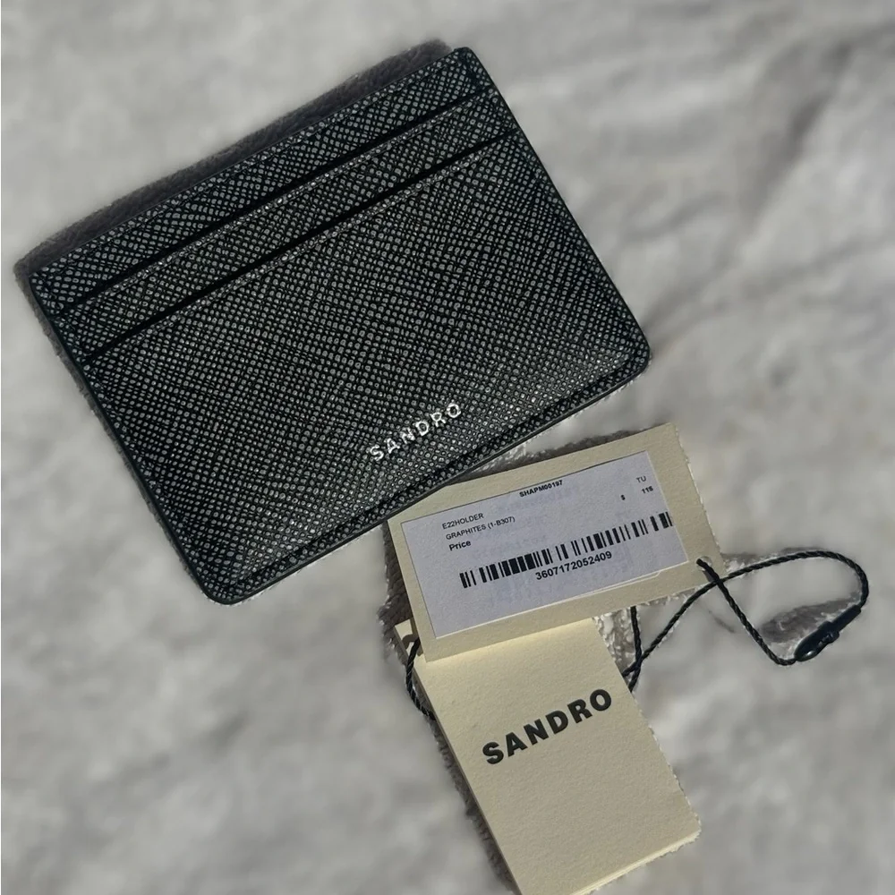 Sandro Black Textured Leather Card Holder RECONSTITUTED LEATHER CARDHOLDER - Picture 4 of 5